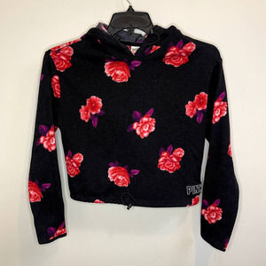 Victoria's Secret PINK Cropped Hoodie Floral Rose | Black Pink Purple | XS